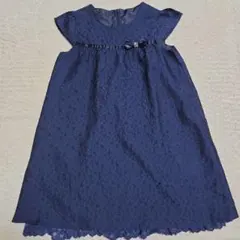 【美品】any FAM　子供用　ワンピースドレス　花柄のネイビー　140サイズのサムネイル