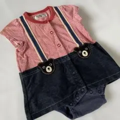 MIKIHOUSE DOUBLE.B 半袖　ロンパース ボーダー　デニム 70