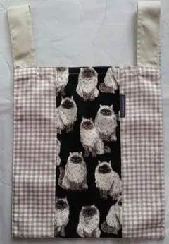 【プレゼントにおすすめ】たっぷりマチのエコバッグ・サブバック 猫 チェック柄