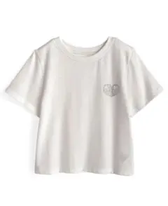 ラインストーンロゴショート丈Tシャツ[pm693] オフホワイト