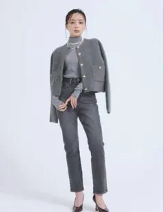 【anuans 】Slim straight denim （0 GREY）