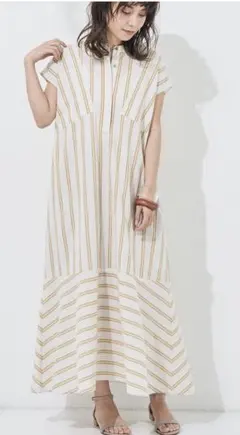 ストライプデザイン 半袖マキシワンピース
