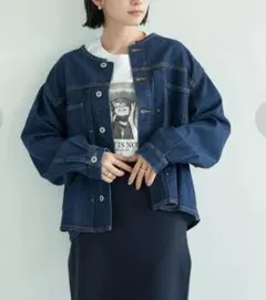 ノーカラー デニムジャケット
