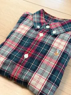 チェック柄長袖シャツ ネルシャツ 緑赤