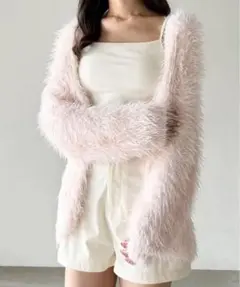 Heatherシャイニーシャギーカーディガン