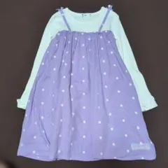 120★Noeil aime BeBe★肩リボン付き！重ね着風ドット柄ワンピースのサムネイル