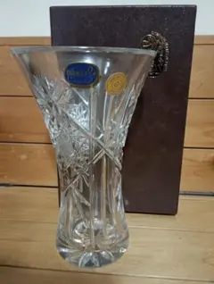 未使用品　BOHEMIA Crystal カットガラス花瓶 中型 BOHEMIA ボヘミア クリスタルカットガラス フラワーベース 花瓶 クリア