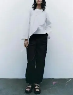 ZARA アシンメトリーデザイン 長袖シャツ ホワイト