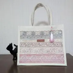 インド刺繍リボンコットンバッグ ちょっと大きめ　 年末セール！値下げします！