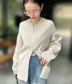 訳有りmystic ワイドネックZIPカーディガン