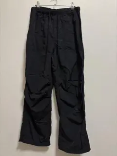 ブラック ワイドパンツ ナイロン製