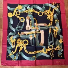 CELINE シルクスカーフ レッド ネイビー