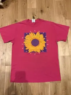 90s ヒマワリプリント ビンテージ Tシャツ ハチドリ サボテン USA製 M 