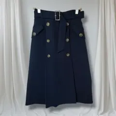 MAJESTIC LEGON トレンチ風スカート 紺 M 春秋 膝丈 ベルト付