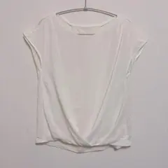 半袖カットソー 【M】ホワイト ドレープ トップス 大人女子 きれいめ シンプル
