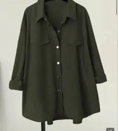 SHEIN LUNE 長袖 シャツ カーキ　コーデュロイ