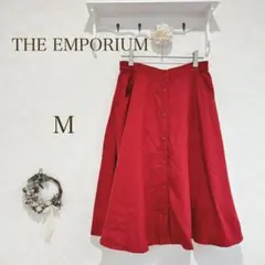 THE EMPORIUM スカート　M レーヨン35% 赤　裏地付き　ボタンのサムネイル