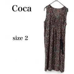 【コカ】 ワンピース ミニ ひざ丈 ノースリーブ 総柄 薄手 韓国製