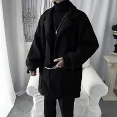 ビッグシルエット チェスターコート ロングコート 韓国 アウター ブラックXL