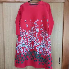 Liebe 花柄 長袖ワンピース 赤