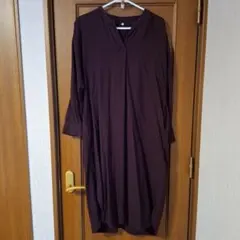 ダークブラウンVネック 七分袖 ワンピース