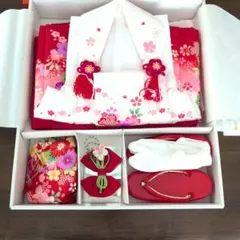 女の子3歳　七五三用赤い花柄着物セット