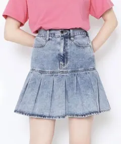 PUNYUS プリーツヘムデニムミニスカート ライトブルーのサムネイル