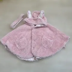 ウサギの耳付きフリースポンチョ