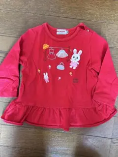 ミキハウス 赤いウサギ刺繍 Tシャツ 80