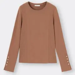 GU リブボタンスリーブセーター ブラウン 長袖 ニット メタルボタン 金ボタン