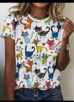 ⭕️激安即納、値下げ、猫 イラスト 半袖Tシャツ、ラスト1 最終価格❣️