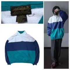 EddieBauer90sスナップスウェットLトリコロールUSA黒タグエディ
