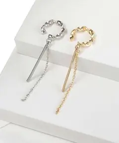 シルバー ロングチェーンスティック イヤーカフ ペア イヤリング
