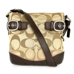 COACH コーチ ショルダーバッグ シグネチャー レザー キャンバス ブラウン