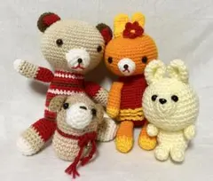 動物　あみぐるみ　4点セット　クマ　イヌ　ウサギ　ハンドメイド