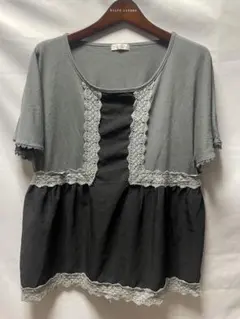 可愛い✨アクシーズファム 切り替えレースチュニック グレー×ブラック M