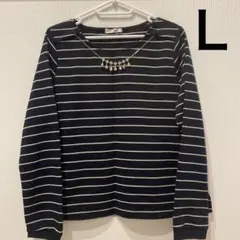 レディース カットソー ロンT 長袖 tシャツ ボーダー ネックレス