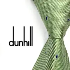 ◆美品◆dunhill ダンヒル ネクタイ 緑色 ドット柄 光沢感