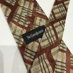 Yves Saint Laurent ネクタイ チェック 総柄 レッド YSL