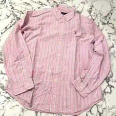 美品☆ラルフローレン ピンク ストライプ 長袖シャツ　Mサイズ