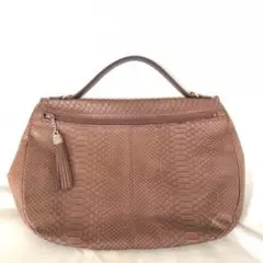 パイソン ハンドバッグ A4サイズ収納可 ブラウン 本物