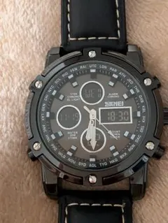 SKMEI アナデジクロノグラフ レザー 腕時計 稼働品