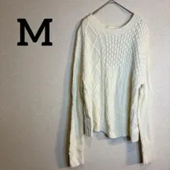アイボリー ケーブルニットセーター 【M】