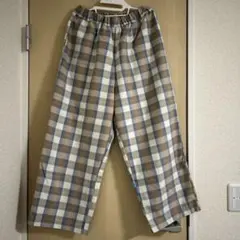 Samansa Mos2ブラウンとホワイトのチェック柄カジュアルパンツ