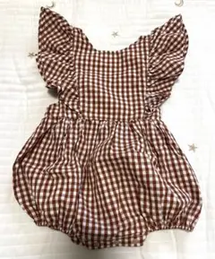 アプレレクール ギンガムチェックラッフルロンパース オレンジ