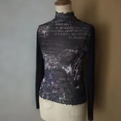 【センソユニコ】【M】長袖パワーネットカットソー　花柄　透け感　　メロー仕上のサムネイル
