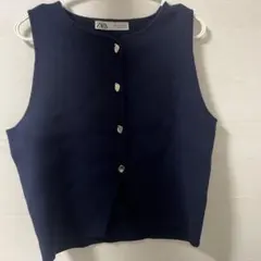 ZARA ネイビー ノースリーブベスト Lサイズ