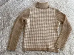 ベージュ ハウンドトゥース柄 セーター