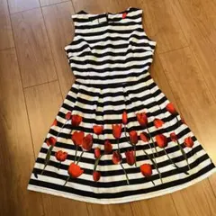 チューリップ柄　ボーダーワンピース