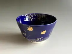 茶碗　瑠璃釉　金彩　波千鳥　加藤永山　抹茶茶碗　抹茶碗　茶道具　抹茶 茶碗 瑠璃釉 金彩 波千鳥 加藤永山 抹茶茶碗 抹茶碗 茶道具 抹茶
